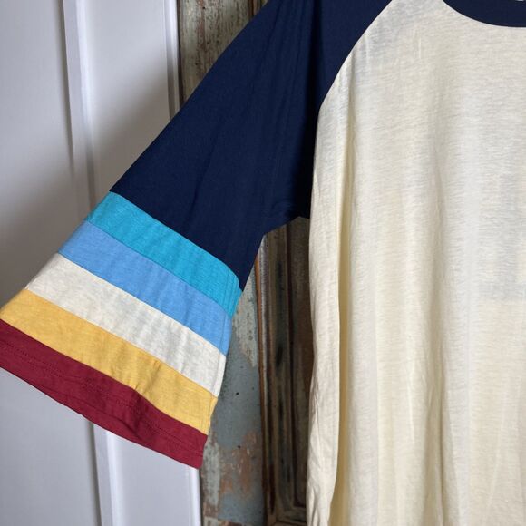 Camp Collection Shirt Baseball Style 3/4 Sleeves Stripe Come Together Message XL - Picture 4 of 11